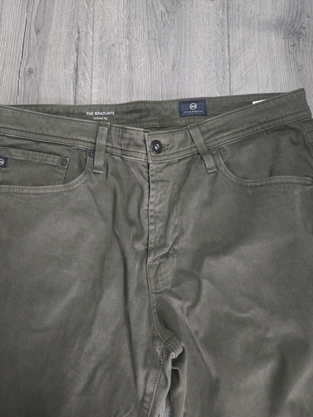 AG Adriano Goldschmied The Graduate Olive Green Chinos